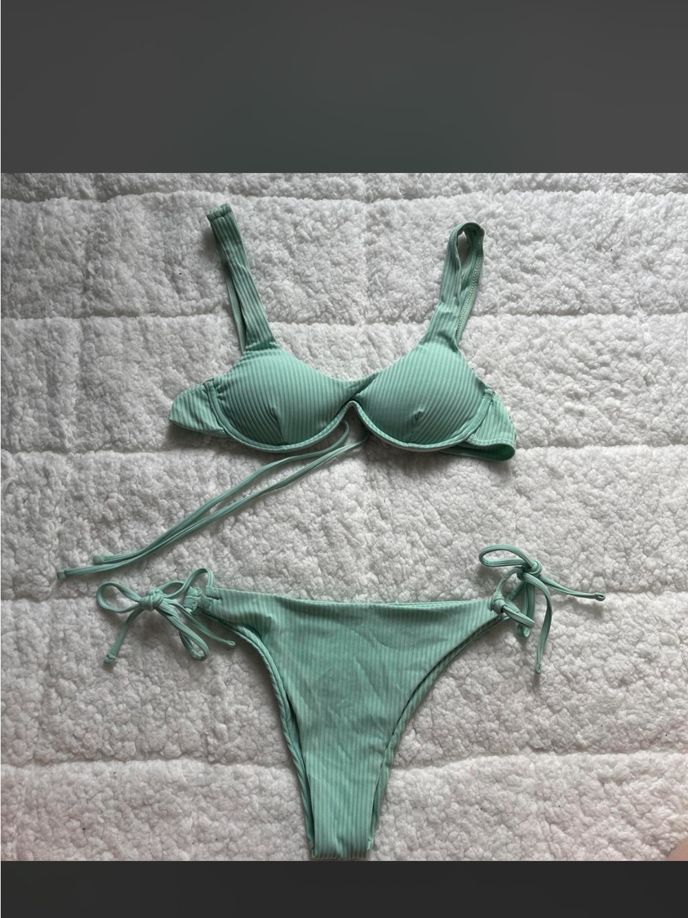 SHEIN Mint Ribbed Tie-Side Underwire Bikini